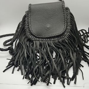 Elegant Black Leather Fringe Crossbody Bag